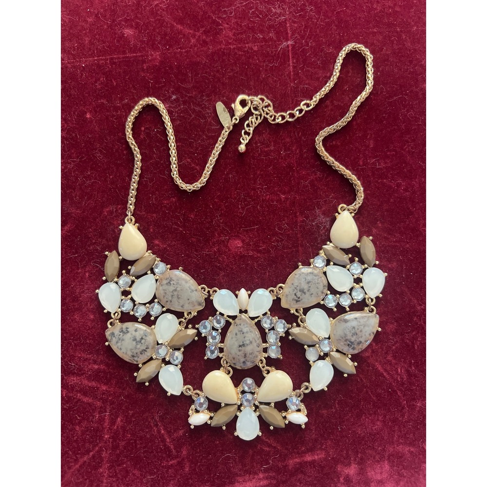 New Yorkβ & Company Gold Tone Neutral Stone Statement Bib Necklace Marbled Tan